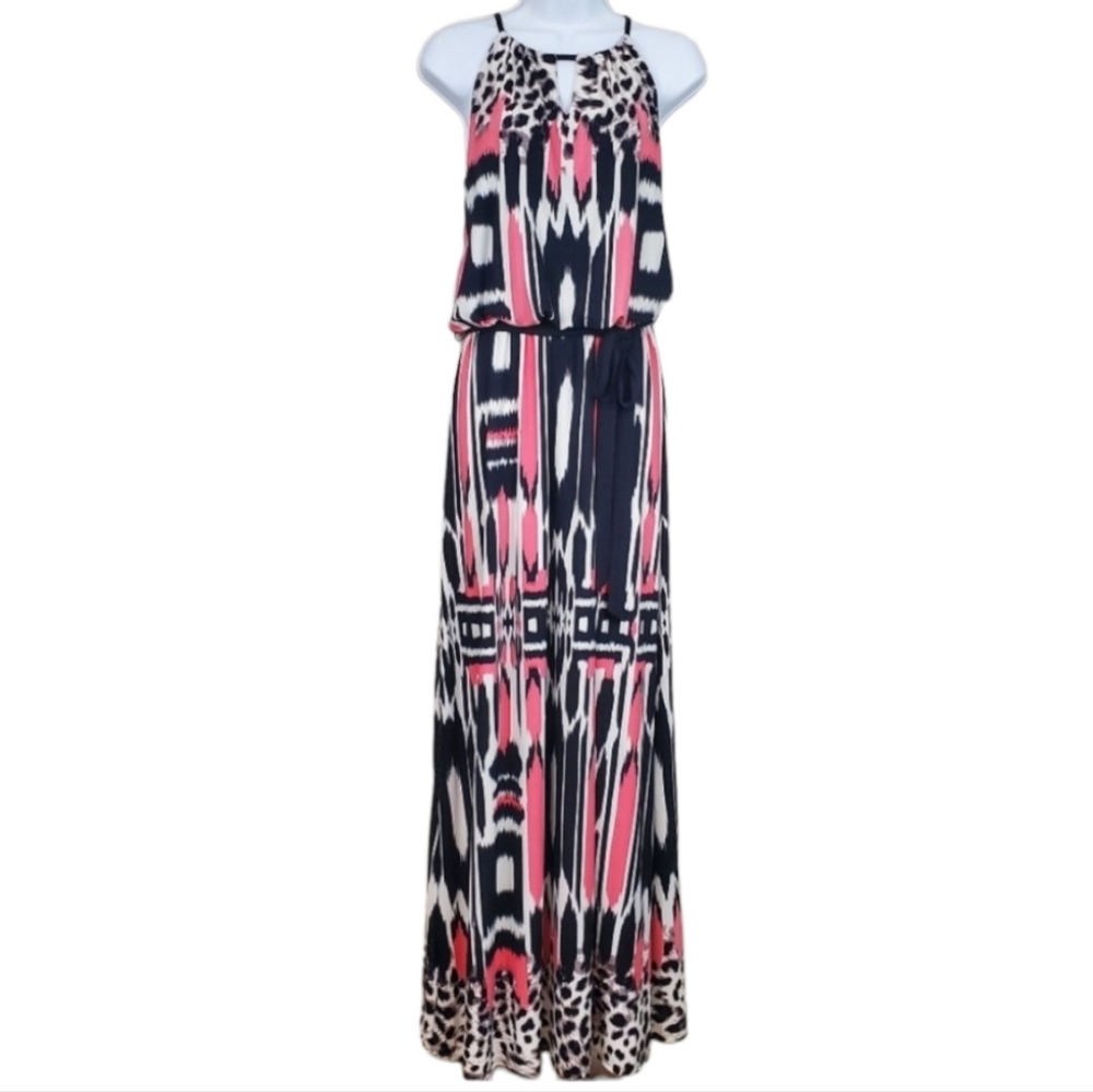 Dress Barn Maxi Dress With Halter Top and Elastic Waist With Belt